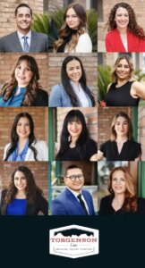 Professional team portrait collage of Torgenson Law staff members, featuring twelve attorneys and team members