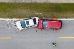 car-crash-lawyer Overhead view of a car collision on a road