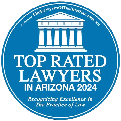 Lawyers of Distinction badge for Top Rated Lawyers in Arizona 2024, featuring a Greek temple icon.