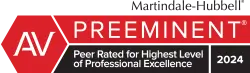 Martindale-Hubbell AV Preeminent 2024 logo, indicating peer rating for the highest level of professional excellence.