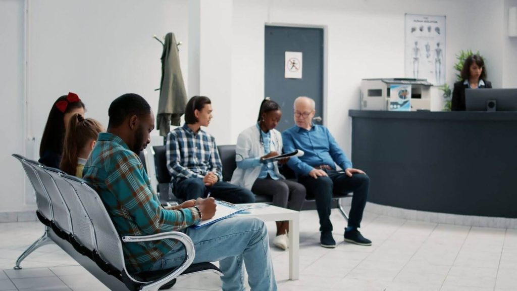 people sitting in a medical care waiting room